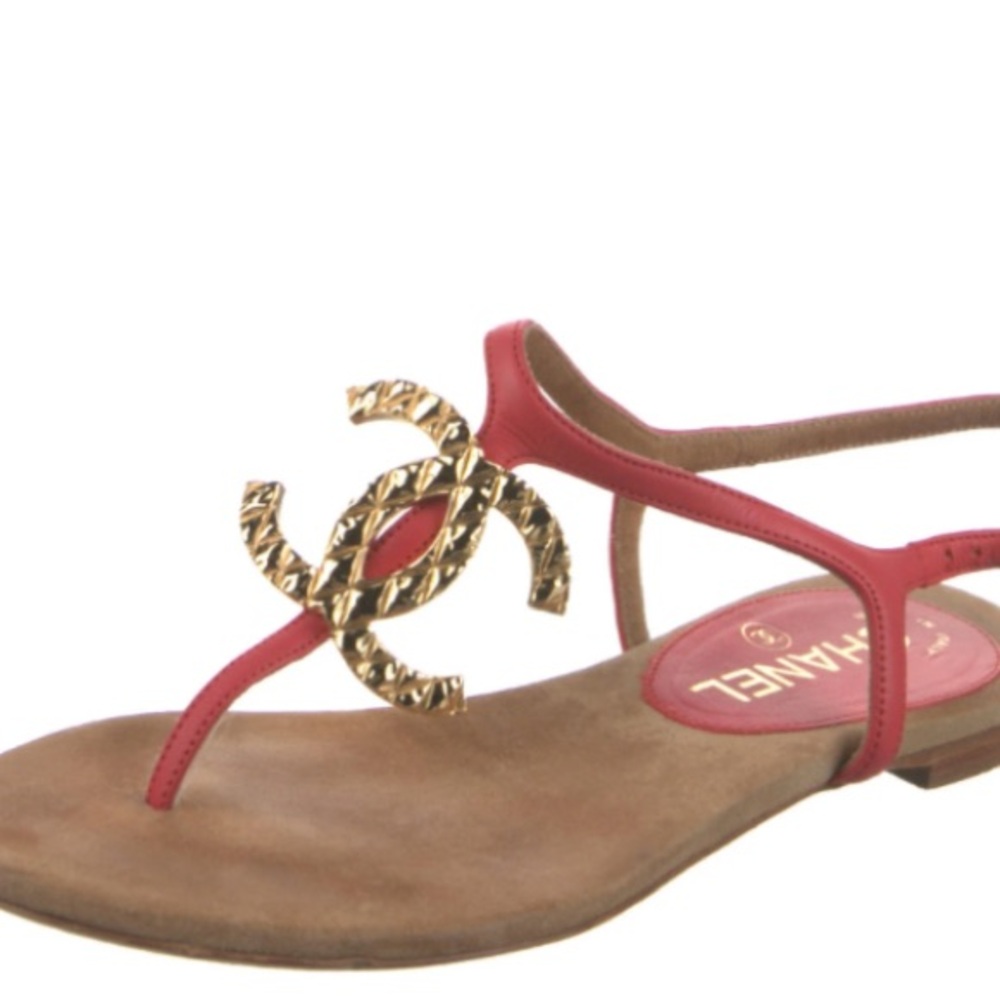 Chanel Red Thong Sandals with Gold Logo